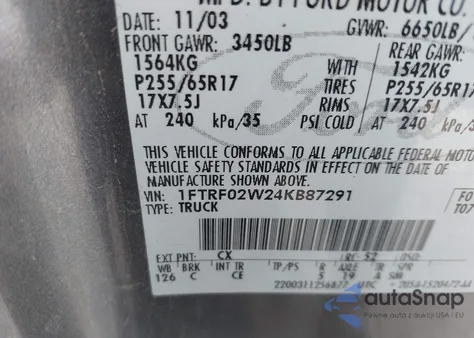 2004 Ford F-150 Stx/Xlt from USA, damaged, VIN 1FTRF02W24KB87291